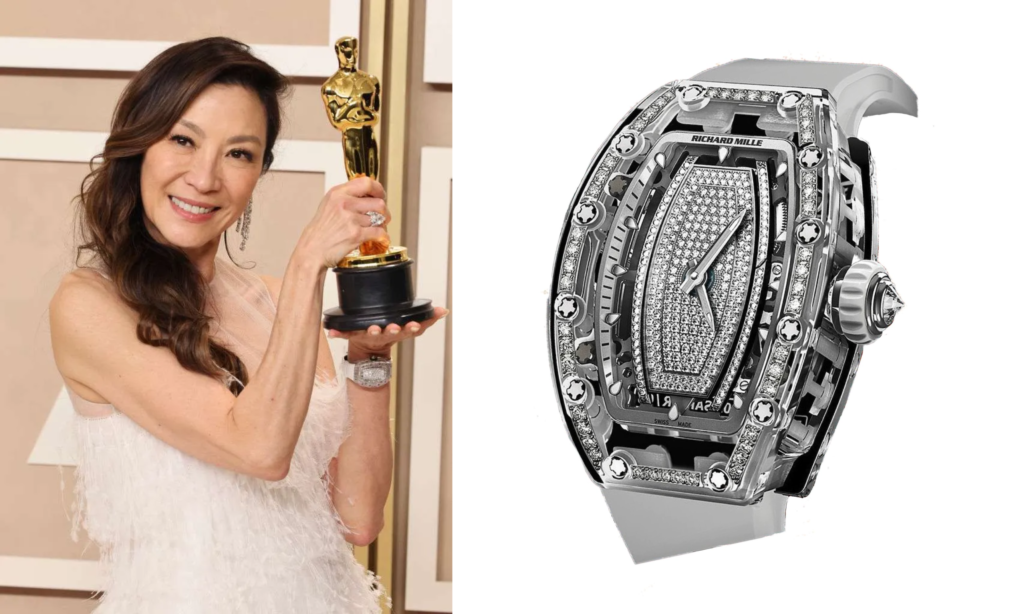 Michelle Yeoh wearing a Richard Mille RM07-02 at Oscars 2023